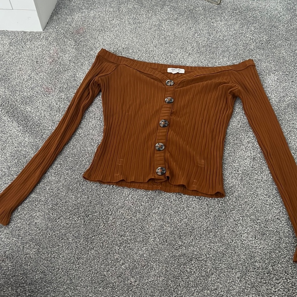 off the shoulder brown top